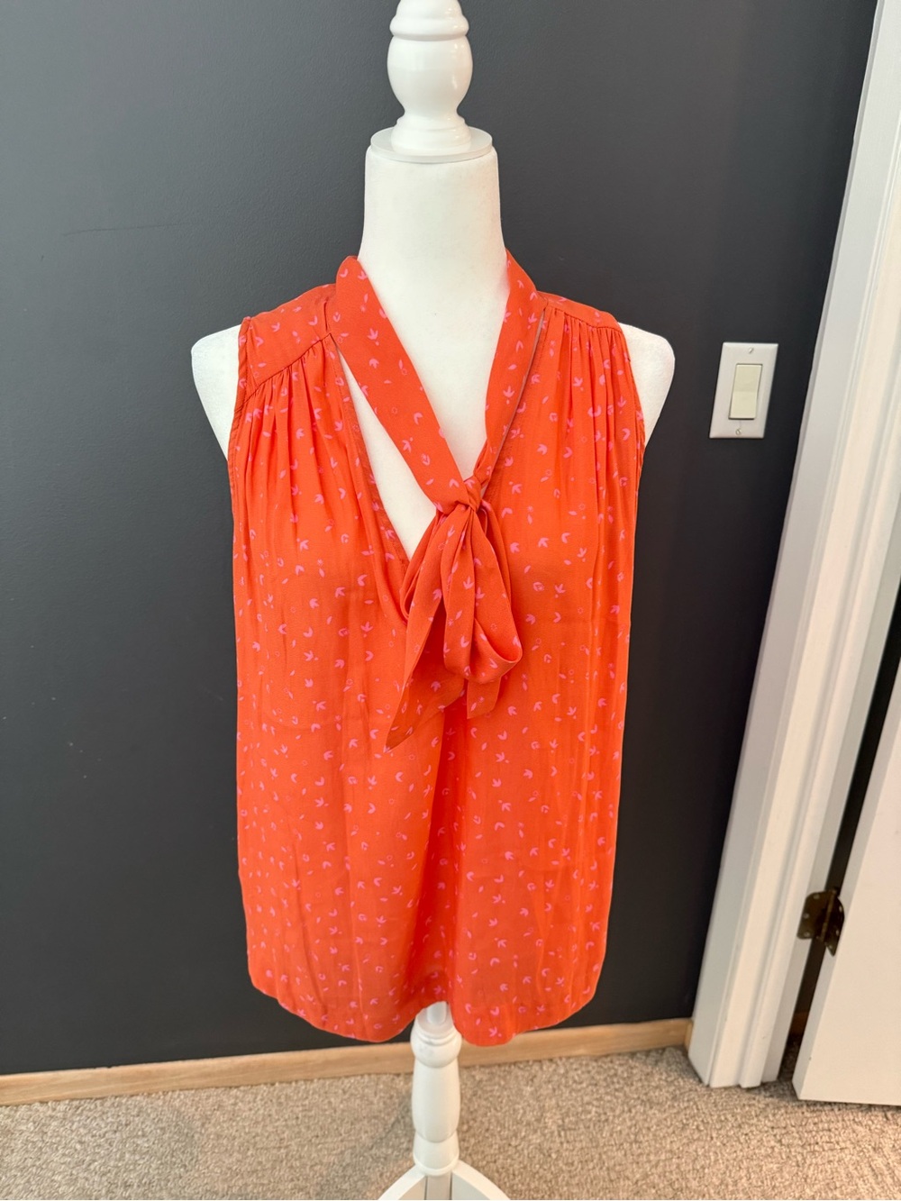 Free People Women’s Sleeveless Tie-Neck Orange Print Top